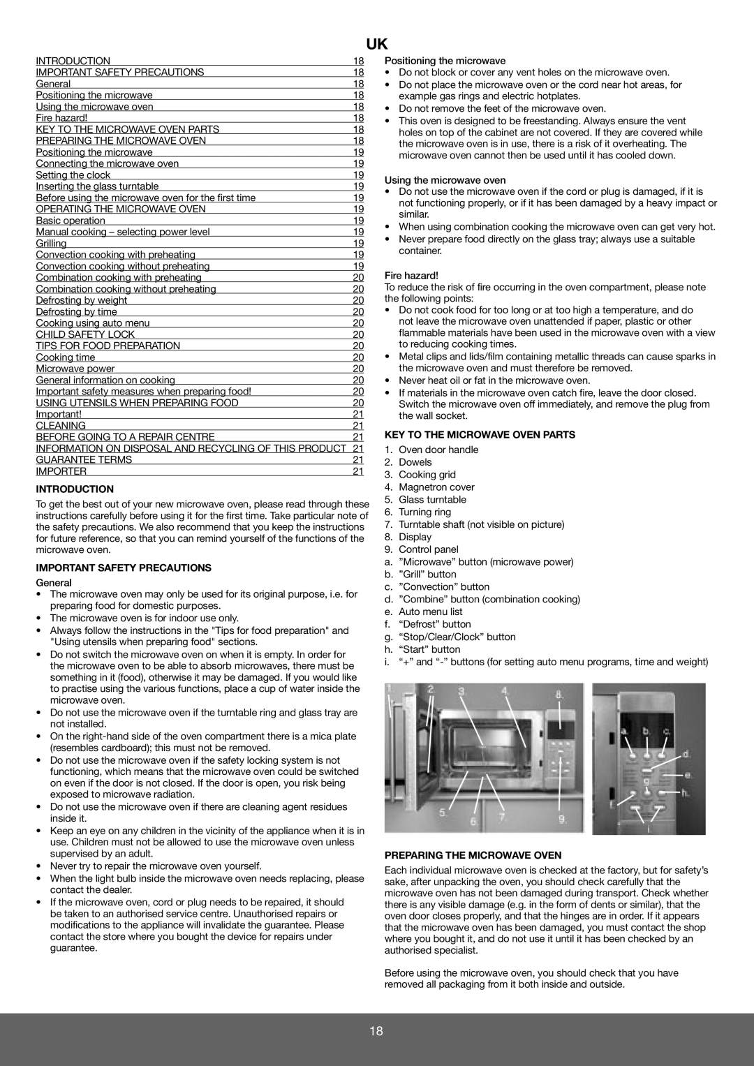 Melissa 253-025 Introduction, Important Safety Precautions, KEY to the Microwave Oven Parts, Preparing the Microwave Oven 