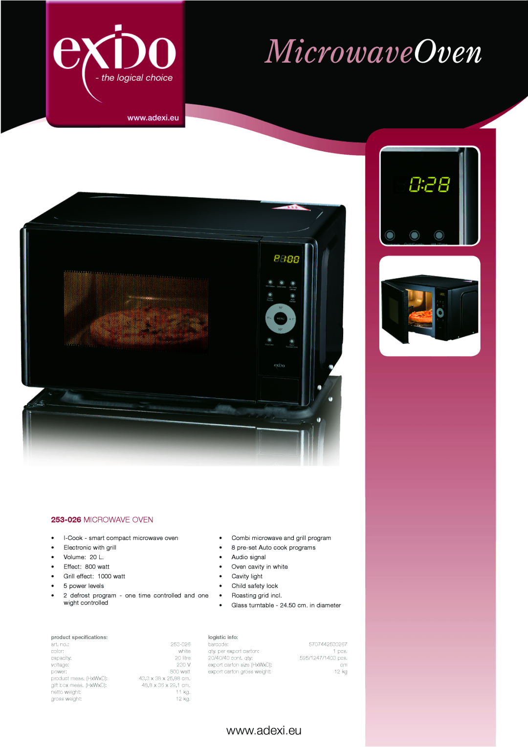 Melissa specifications MicrowaveOven, Logical choice, 253-026MICROWAVE Oven 