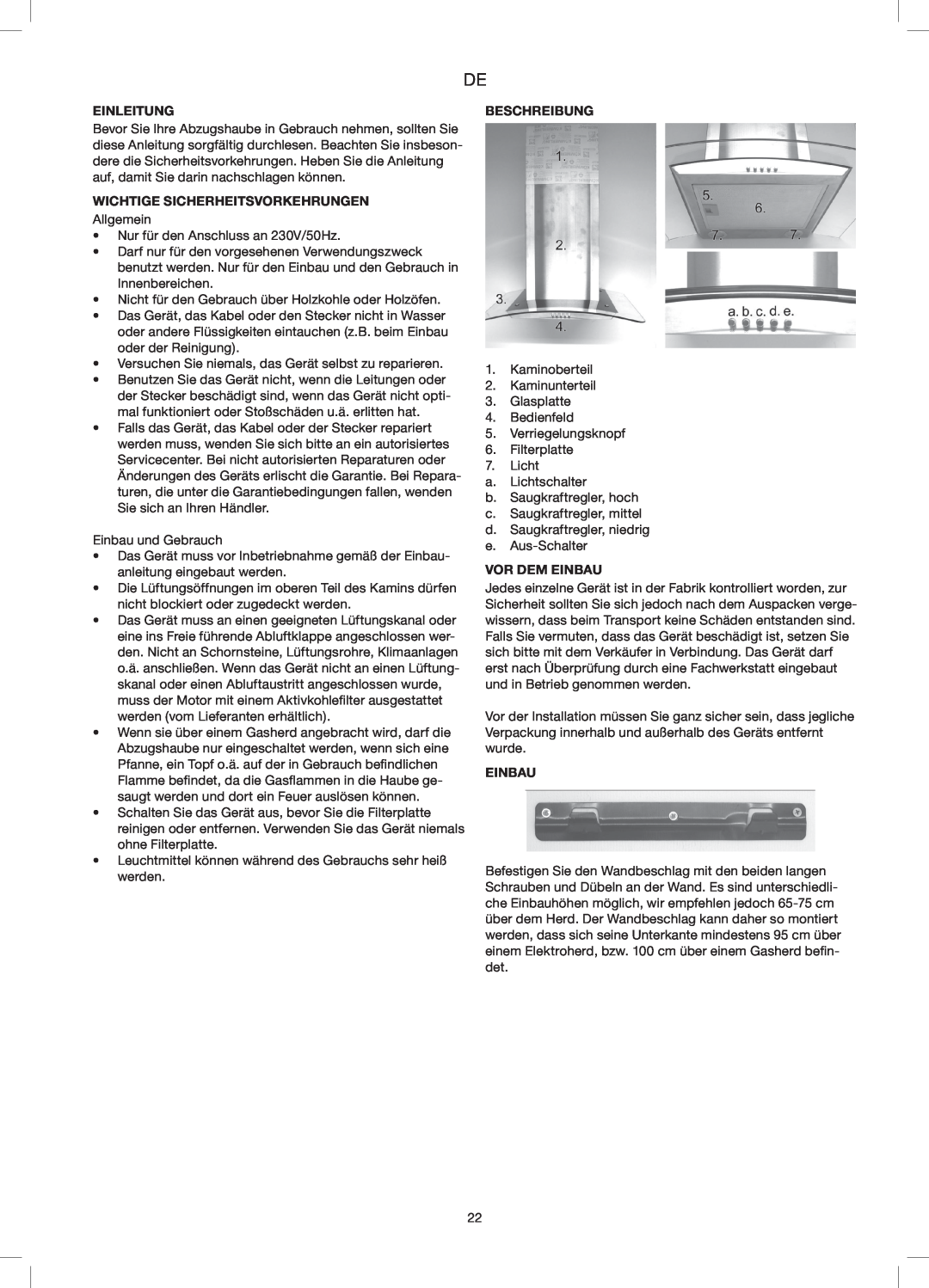 Melissa 258-014 manual Einleitung, Wichtige Sicherheitsvorkehrungen, Beschreibung, Vor Dem Einbau 