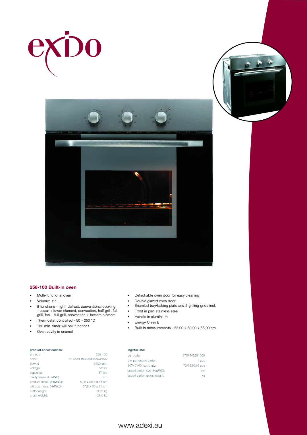 Melissa 258-100 specifications Built-in oven 