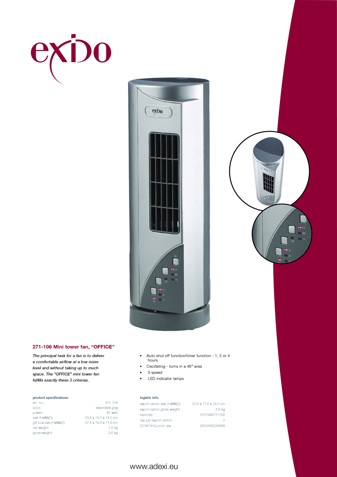 Melissa 271-106 specifications Mini tower fan, Office 