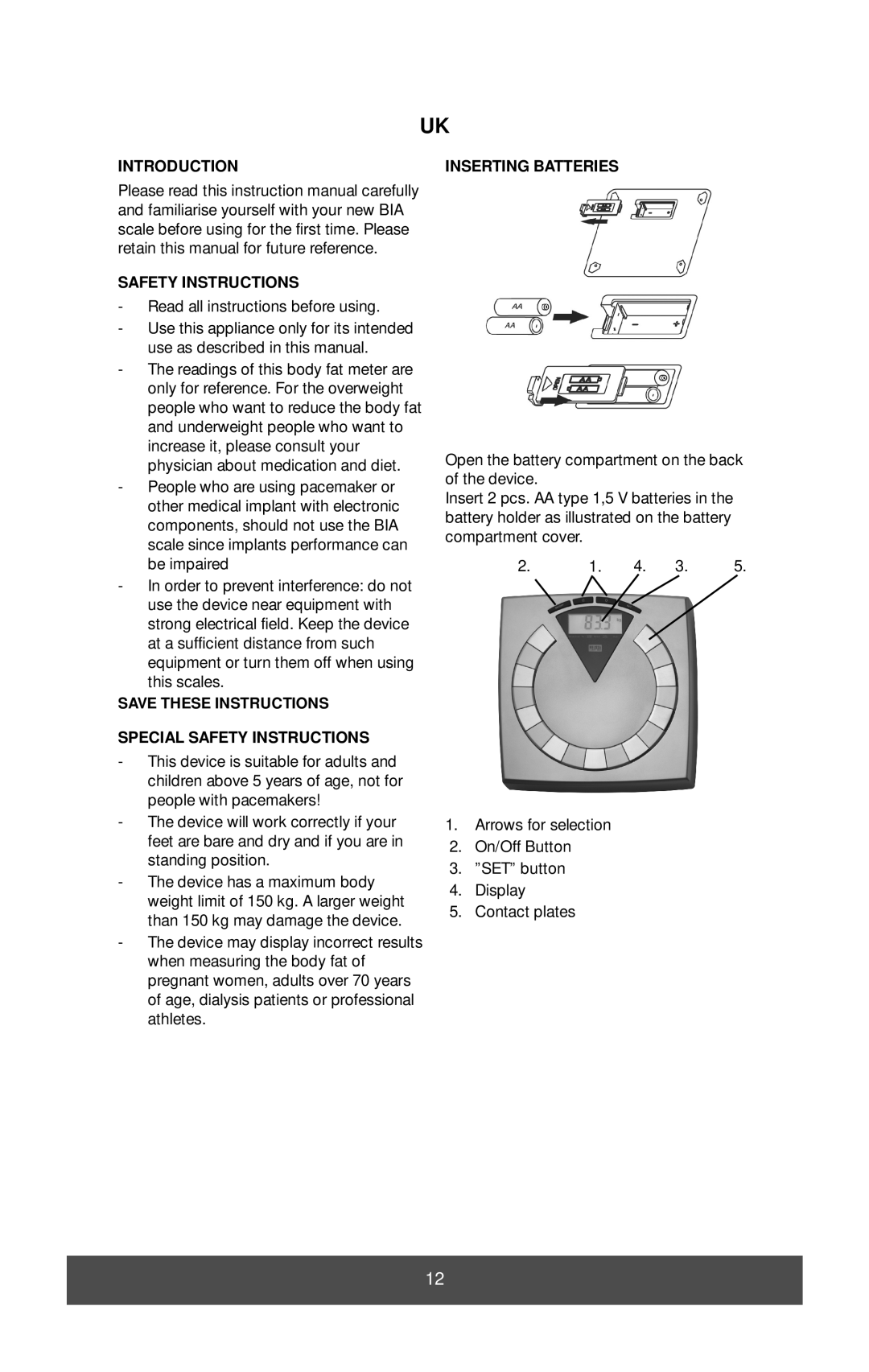 Melissa 631-033 manual Introduction Safety Instructions, Special Safety Instructions, Inserting Batteries 