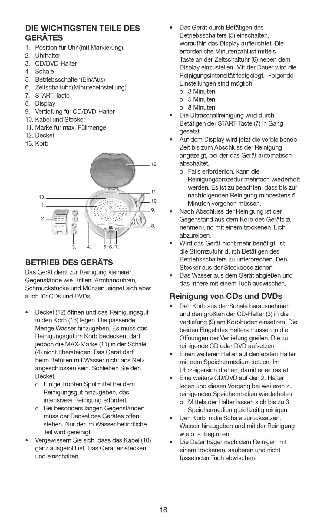 Melissa 631-102 manual DIE Wichtigsten Teile DES Gerätes, Betrieb DES Geräts, Reinigung von CDs und DVDs 