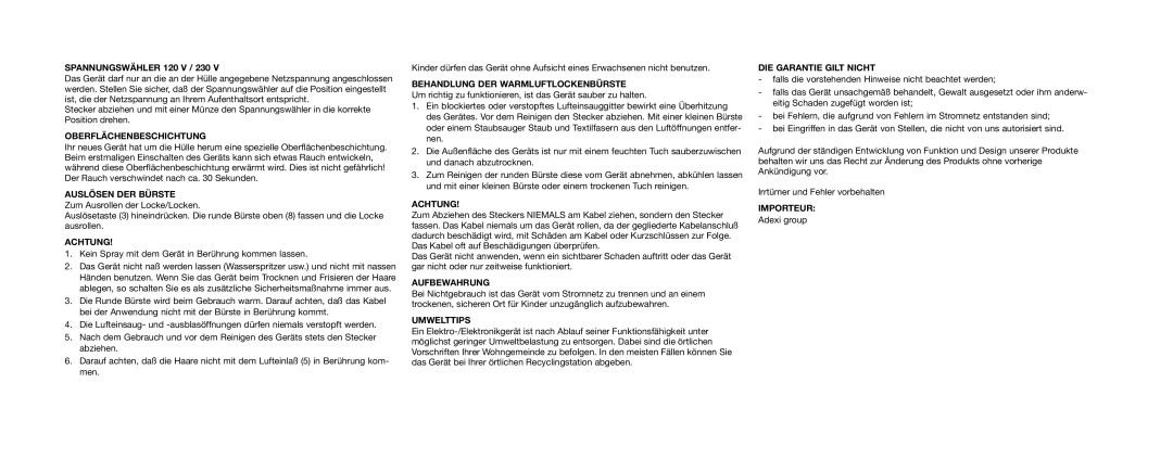 Melissa 635-072 manual Spannungswähler 120 V / 230, Oberflächenbeschichtung, Auslösen DER Bürste, Achtung, Aufbewahrung 