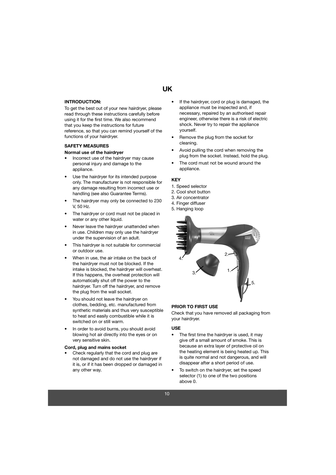 Melissa 635-085 manual Introduction, Safety Measures, Key, Prior to First USE, Use 