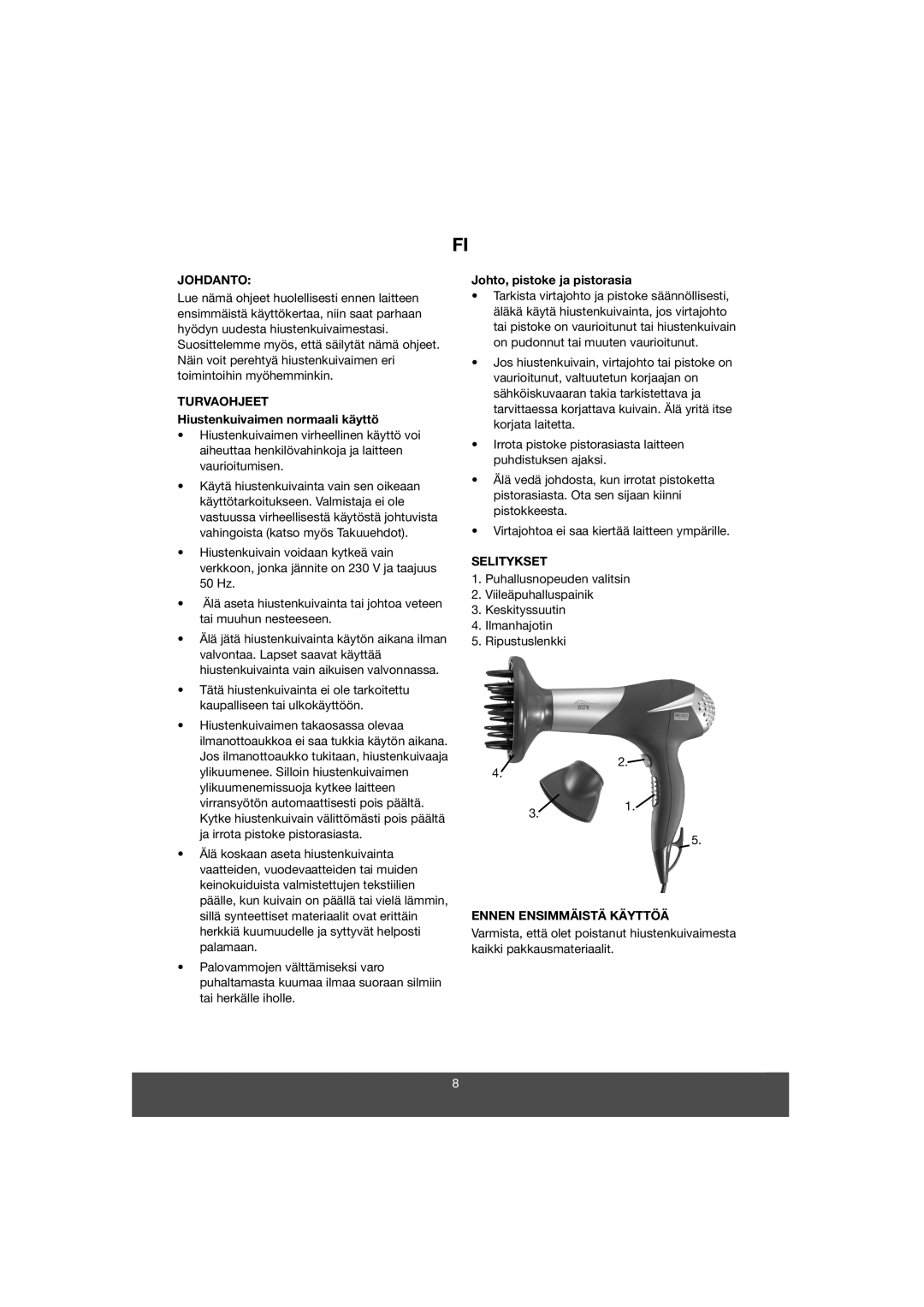 Melissa 635-085 manual Johdanto, Turvaohjeet, Selitykset, Ennen Ensimmäistä Käyttöä 