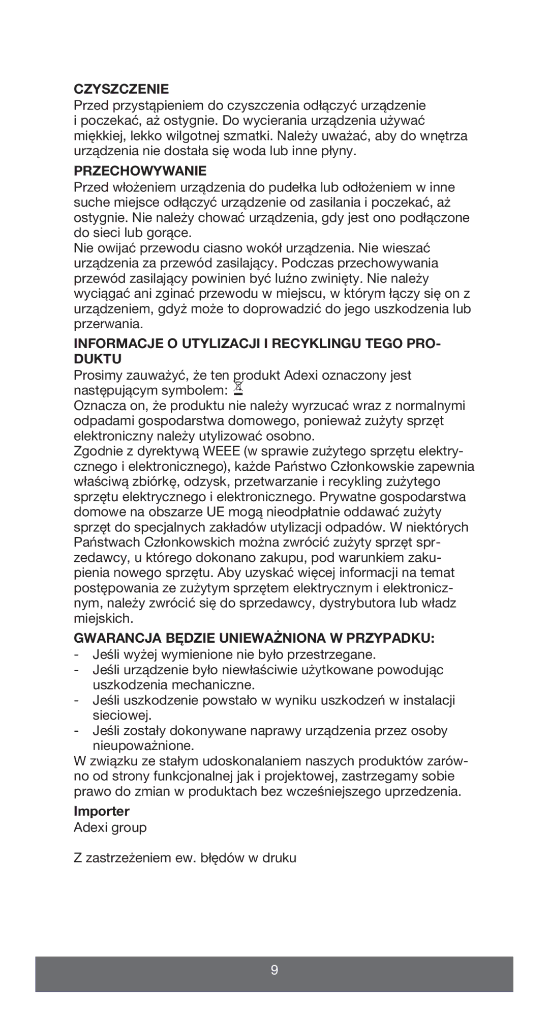 Melissa 635-089 manual Czyszczenie, Przechowywanie, Informacje O Utylizacji I Recyklingu Tego PRO- Duktu 