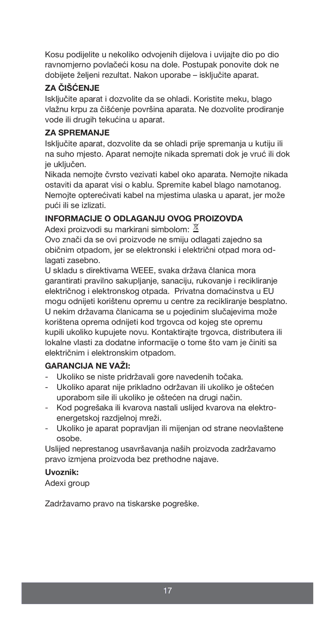 Melissa 635-090 manual ZA Čišćenje, ZA Spremanje, Informacije O Odlaganju Ovog Proizovda, Garancija NE Važi 