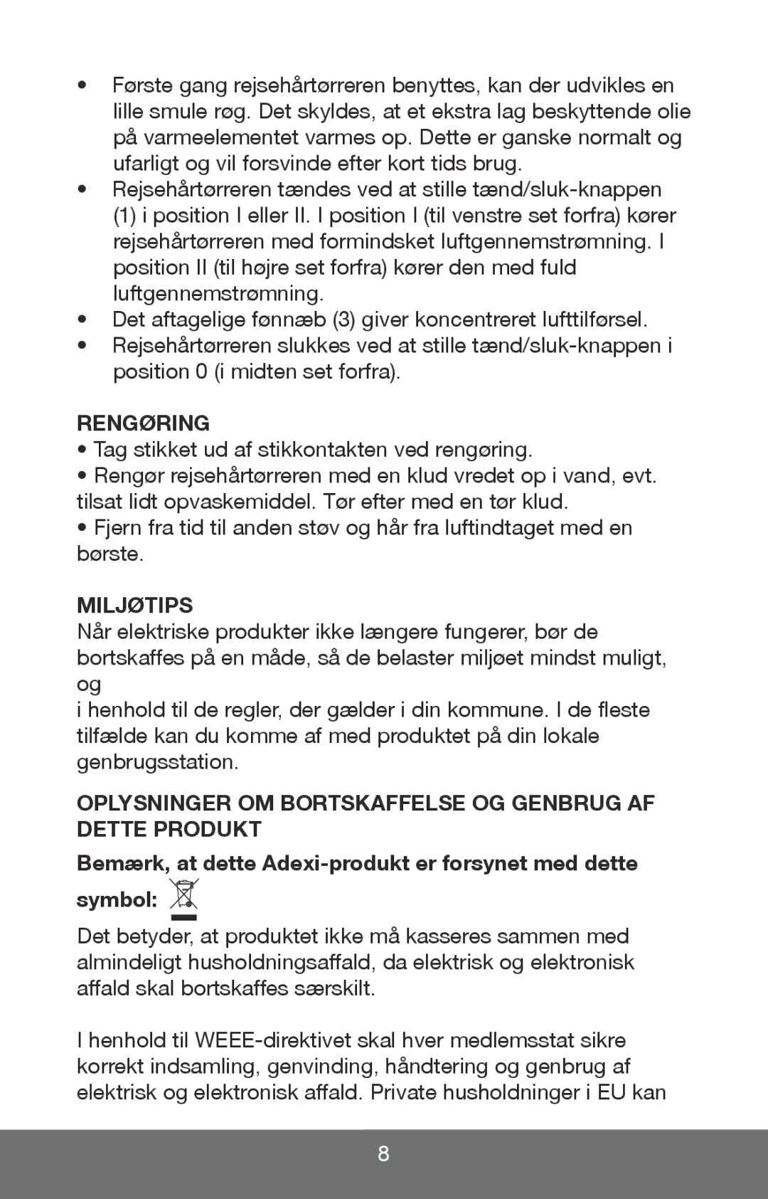 Melissa 635-101 manual Rengøring, Miljøtips, Oplysninger OM Bortskaffelse OG Genbrug AF Dette Produkt 