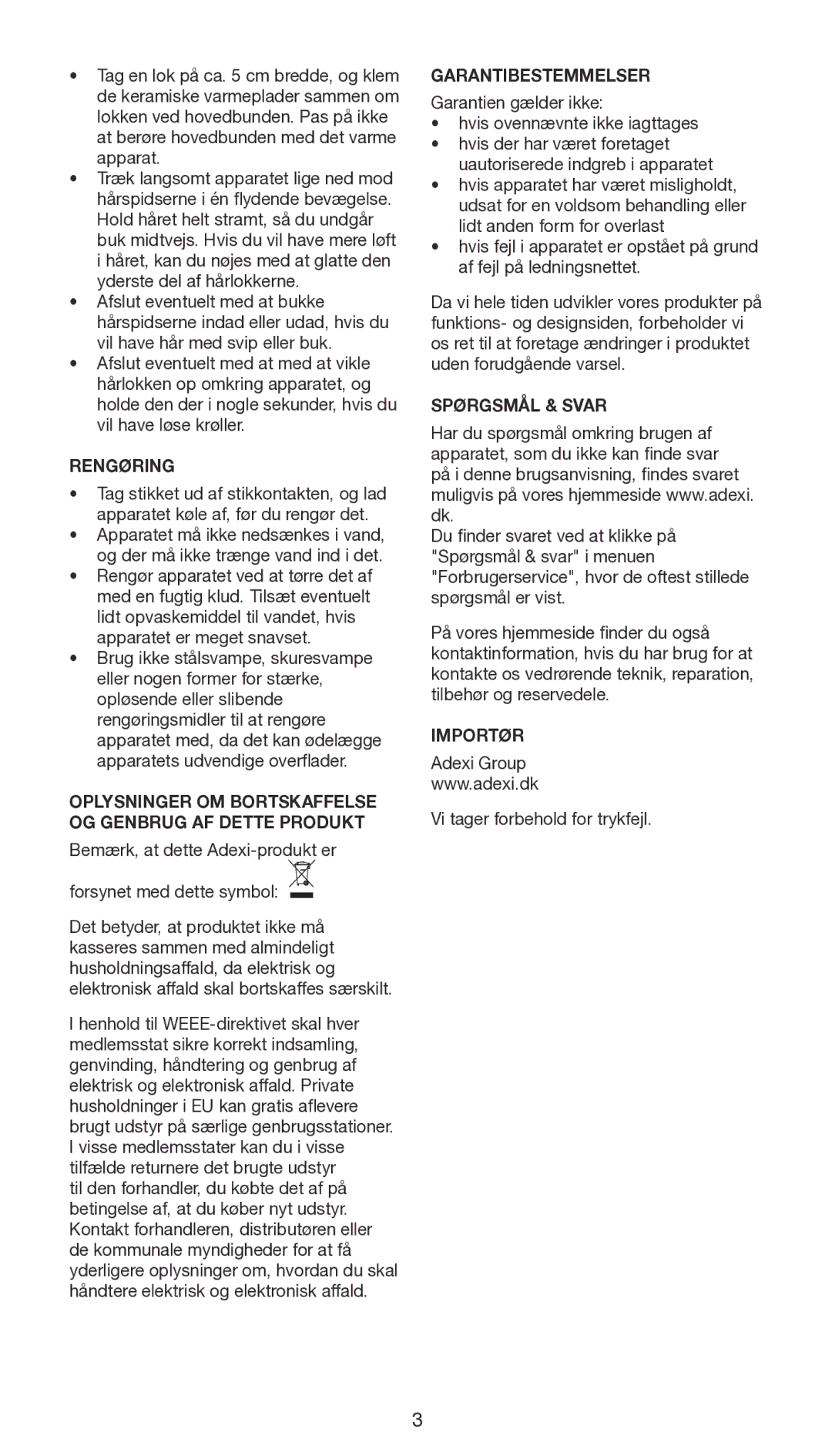 Melissa 635-155 Rengøring, Oplysninger OM Bortskaffelse OG Genbrug AF Dette Produkt, Garantibestemmelser, Spørgsmål & Svar 