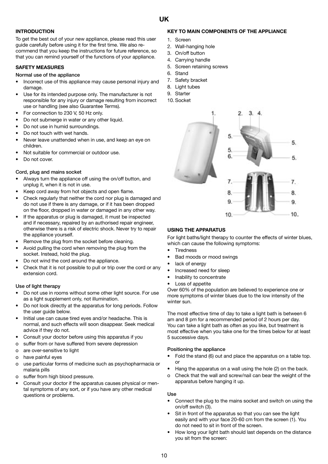 Melissa 637-001 manual Introduction, Safety Measures, KEY to Main Components of the Appliance, Using the Apparatus 