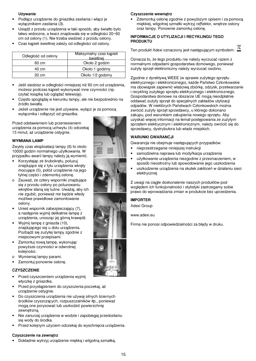 Melissa 637-001 manual Wymiana Lamp, Czyszczenie, Informacje O Utylizacji I Recyklingu Tego Produktu, Warunki Gwarancji 