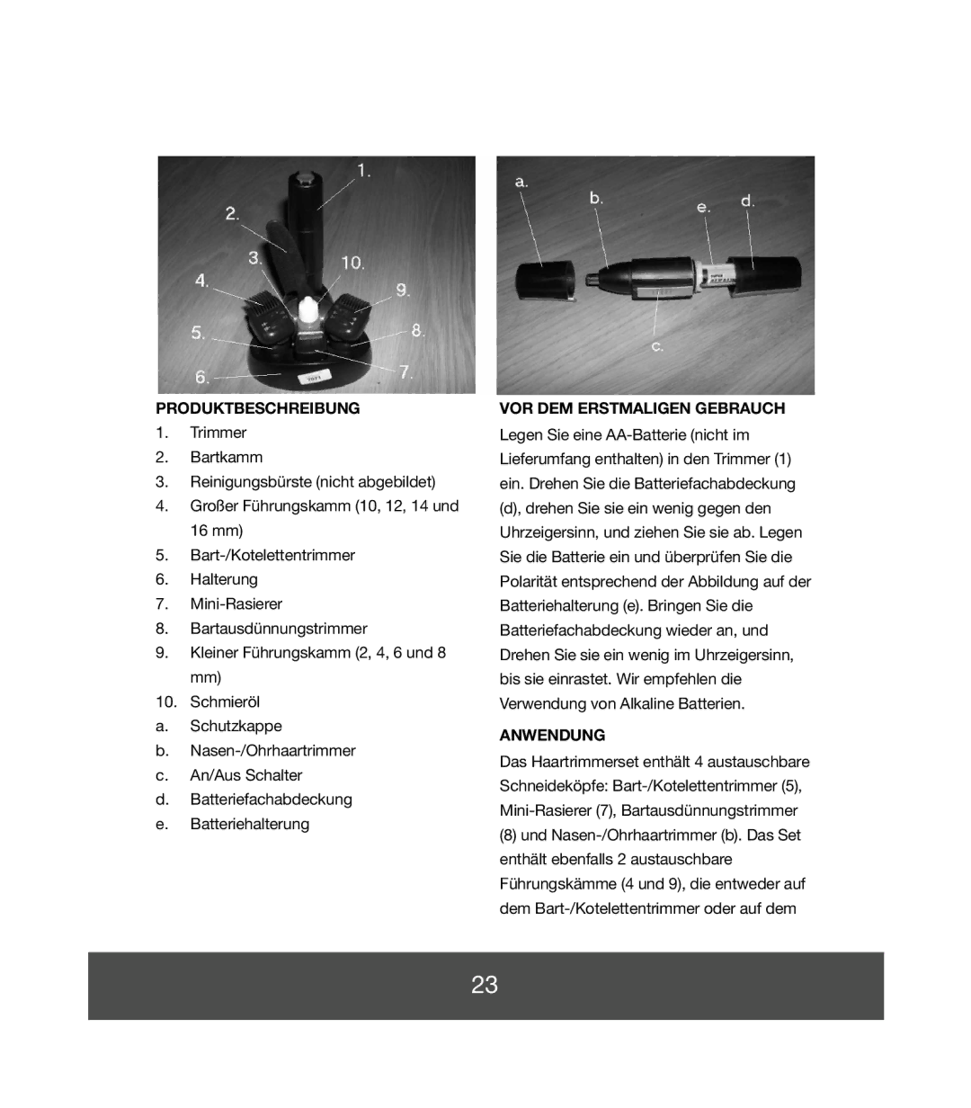 Melissa 638-135 manual Produktbeschreibung, VOR DEM Erstmaligen Gebrauch, Anwendung 