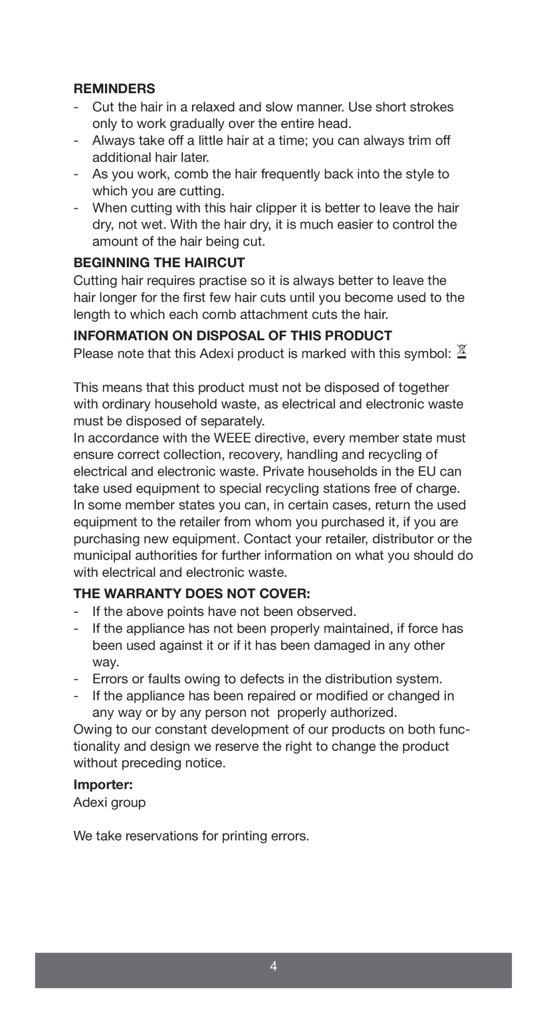 Melissa 638-143 manual Reminders, Beginning the Haircut, Information on Disposal of this Product, Warranty does not Cover 