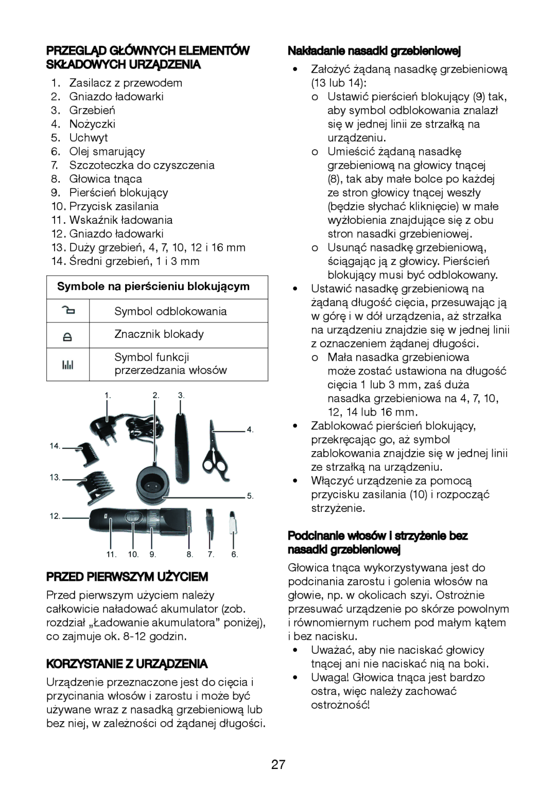 Melissa 638-144 manual Symbole na pierścieniu blokującym, Przed Pierwszym Użyciem 