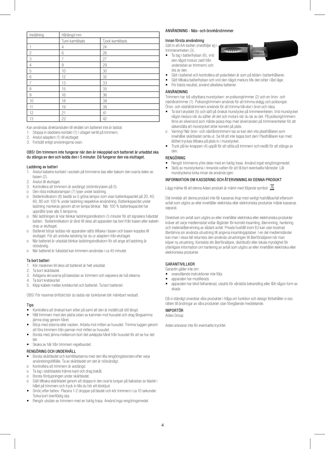 Melissa 638-149 Rengöring OCH Underhåll, Användning, Information OM Kassering OCH Återvinning AV Denna Produkt, Importör 