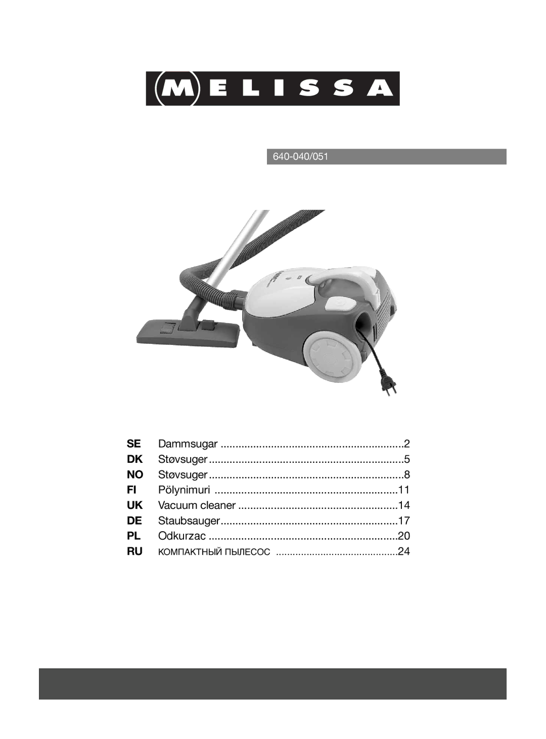 Melissa 640-040/051 manual Компактный Пылесос 