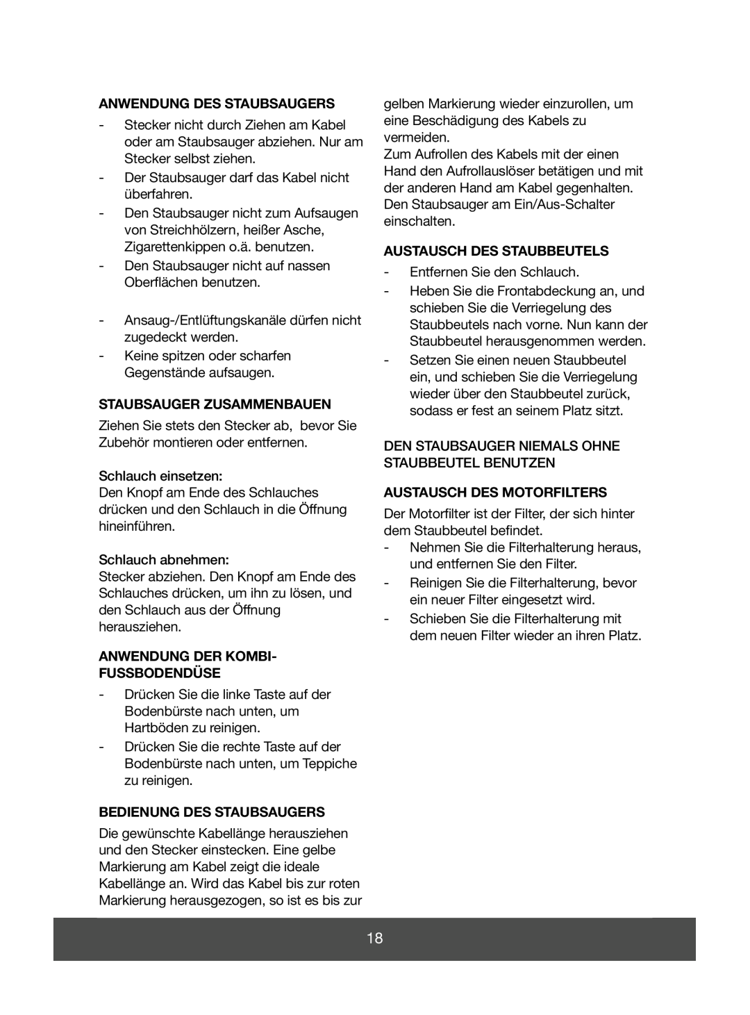 Melissa 640-040/051 manual Anwendung Des Staubsaugers, Staubsauger Zusammenbauen, Anwendung Der Kombi Fussbodendüse 