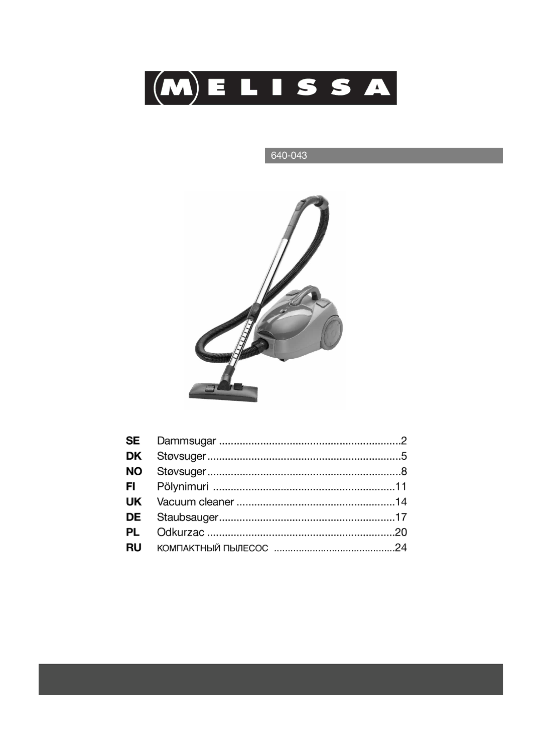 Melissa 640-043 manual Компактный Пылесос 