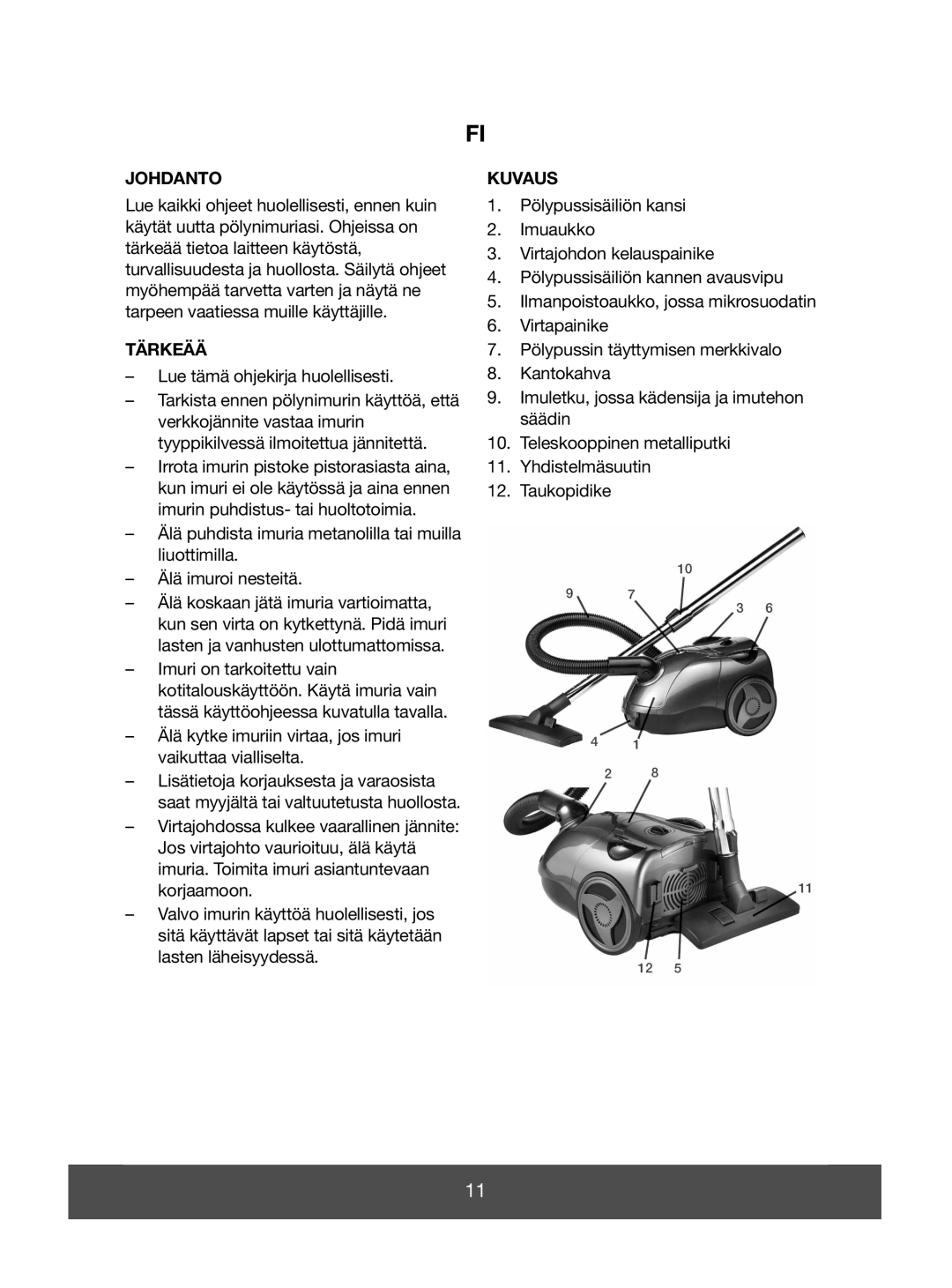 Melissa 640-045 manual Johdanto, Tärkeää, Kuvaus 