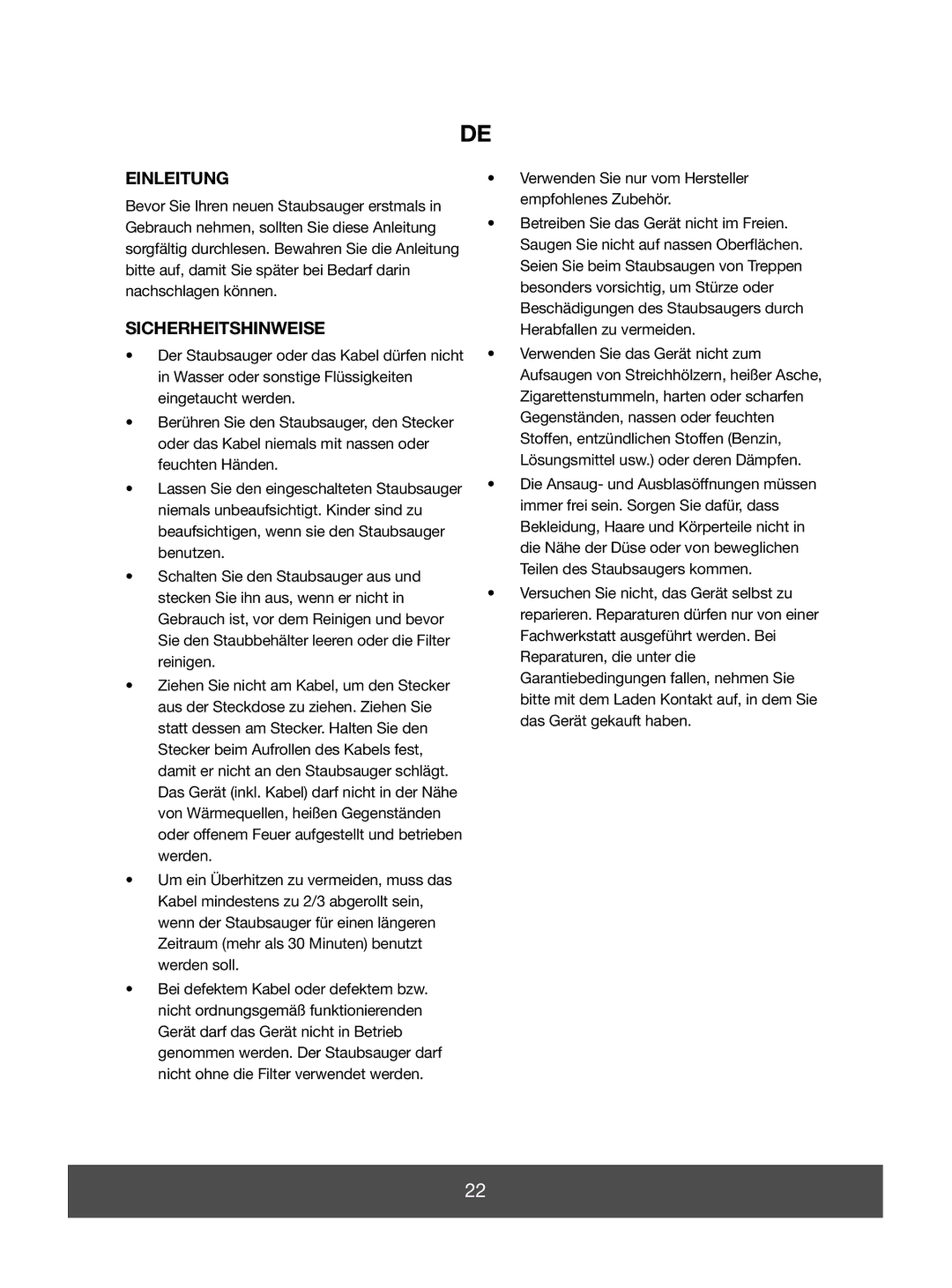 Melissa 640-048 manual Einleitung, Sicherheitshinweise, Verwenden Sie nur vom Hersteller empfohlenes Zubehör 