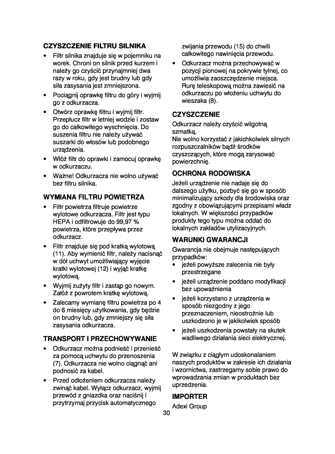 Melissa 640-061 manual Czyszczenie Filtru Silnika, Wymiana Filtru Powietrza, Transport I Przechowywanie, Ochrona Rodowiska 