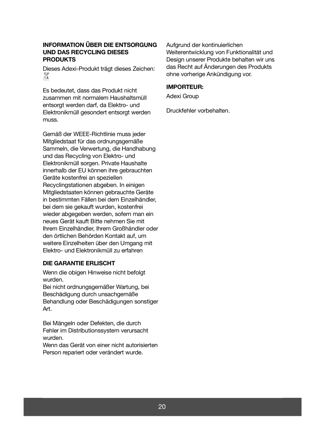 Melissa 640-063, 640-054 manual Die Garantie Erlischt, Importeur 