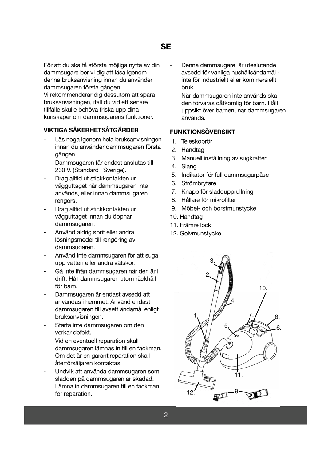 Melissa 640-070 manual Viktiga Säkerhetsåtgärder, Funktionsöversikt 