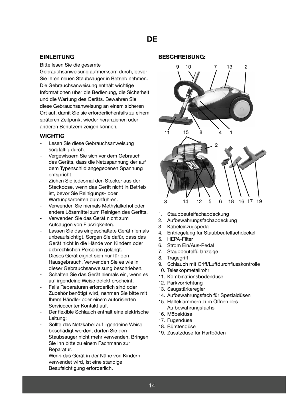 Melissa 640-073 manual Einleitung, Wichtig, Beschreibung 