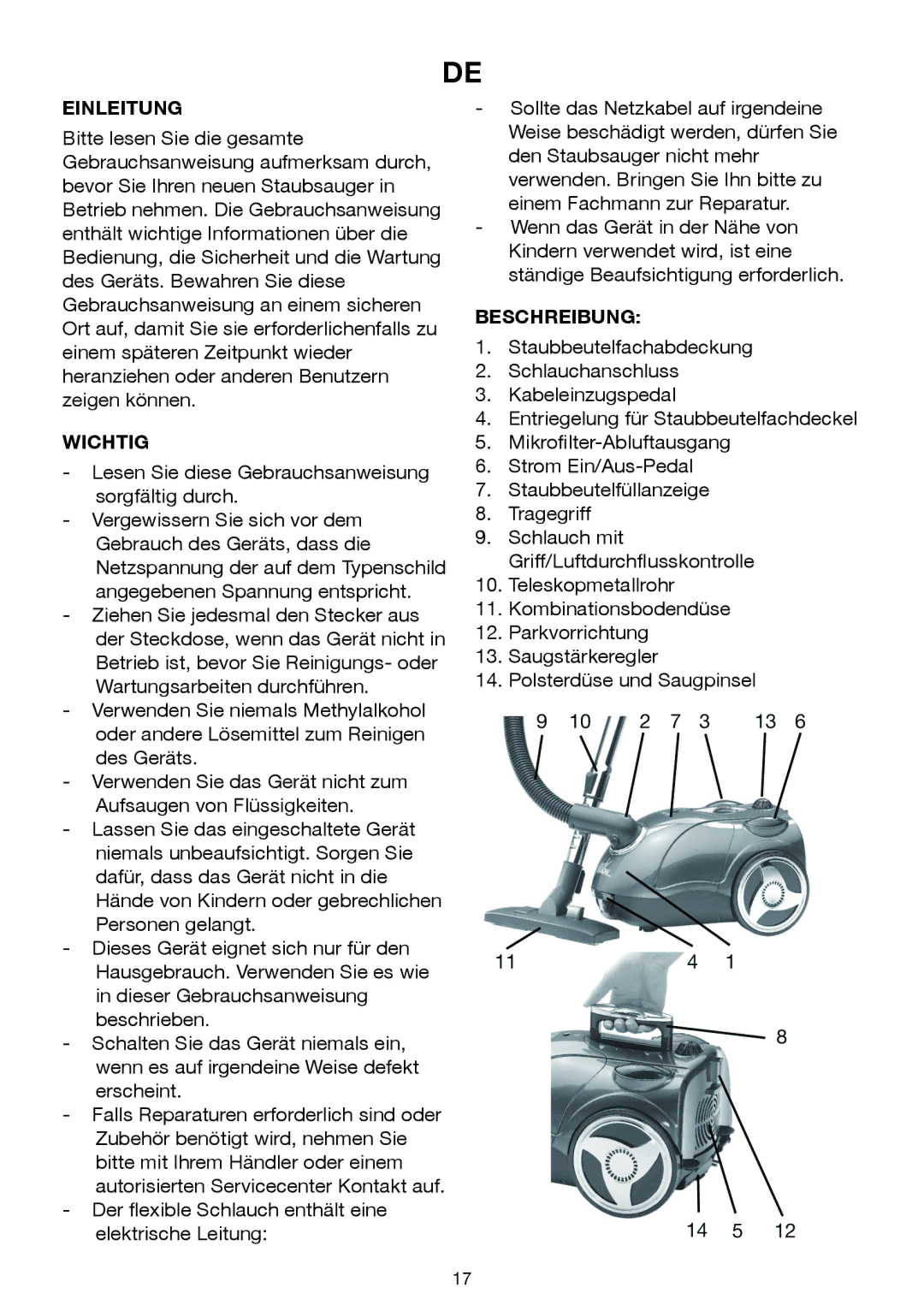 Melissa 640-074 manual Einleitung, Wichtig, Beschreibung 