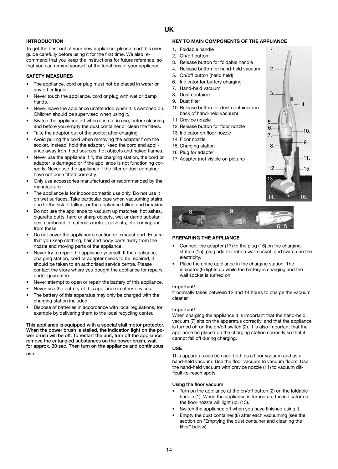 Melissa 640-110 manual Introduction, Safety Measures, KEY to Main Components of the Appliance, Preparing the Appliance, Use 