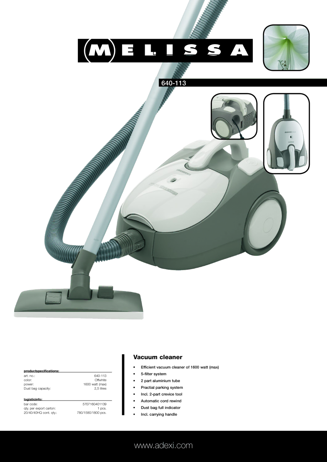 Melissa 640-113 specifications Vacuum cleaner 