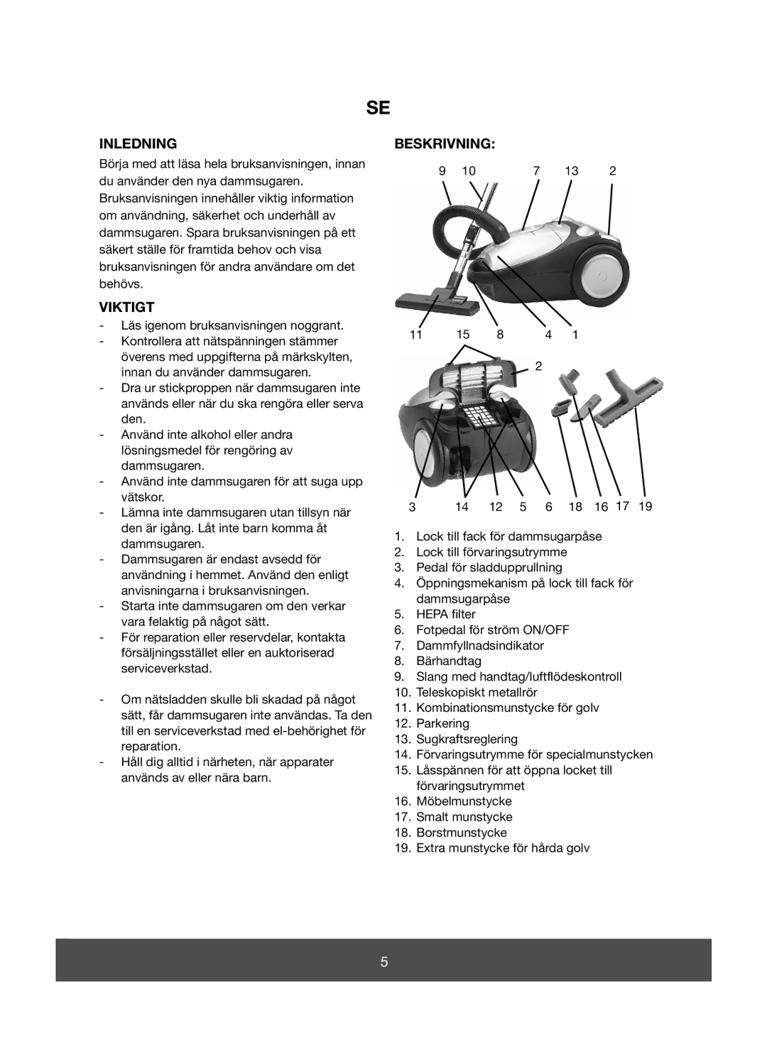 Melissa 640-117, 640-119, 640-129 manual Inledning, Viktigt, Beskrivning 