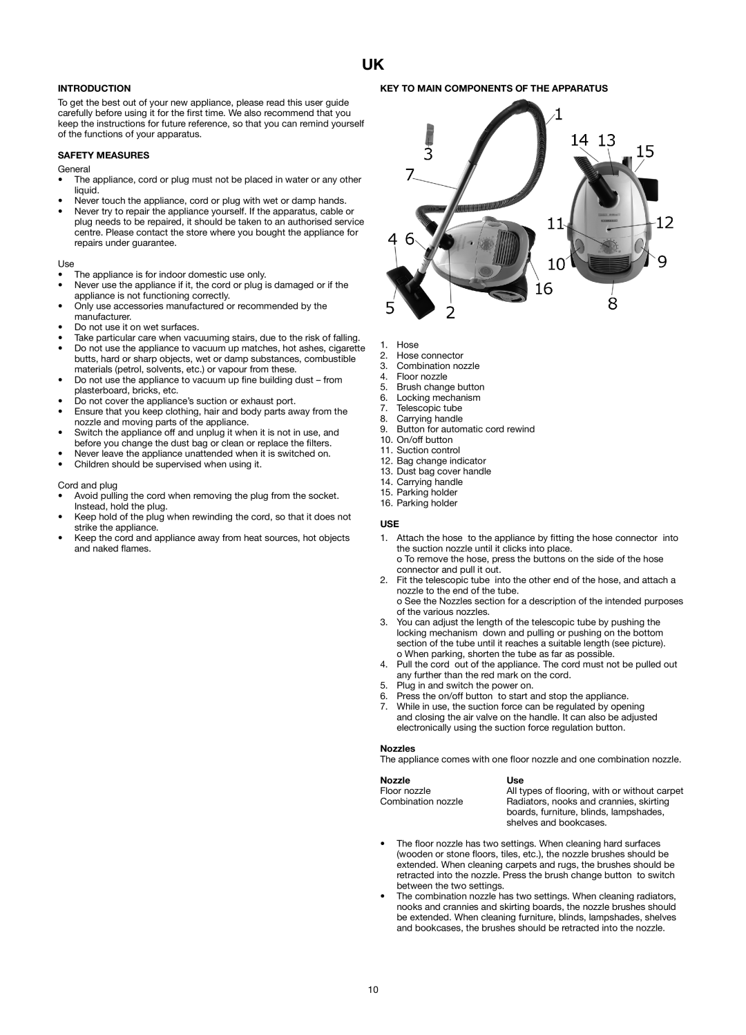 Melissa 640-121 manual Introduction, Safety Measures, KEY to Main Components of the Apparatus, Use 