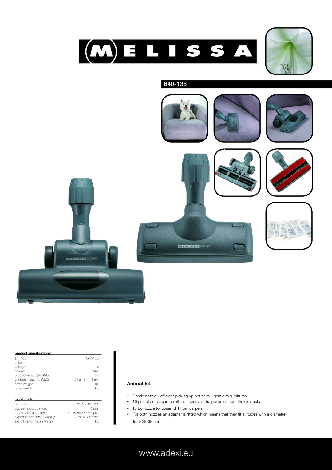 Melissa 640-135 specifications Animal kit, Product specifications, Logistic info 