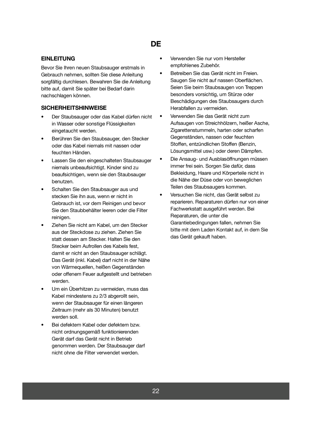 Melissa 640-139 manual Einleitung, Sicherheitshinweise, Verwenden Sie nur vom Hersteller empfohlenes Zubehör 