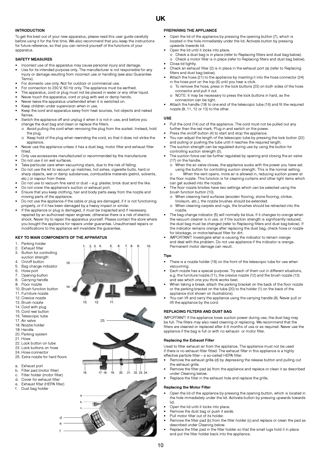 Melissa 640-144 manual Introduction, Safety Measures, KEY to Main Components of the Apparatus, Preparing the Appliance, Use 