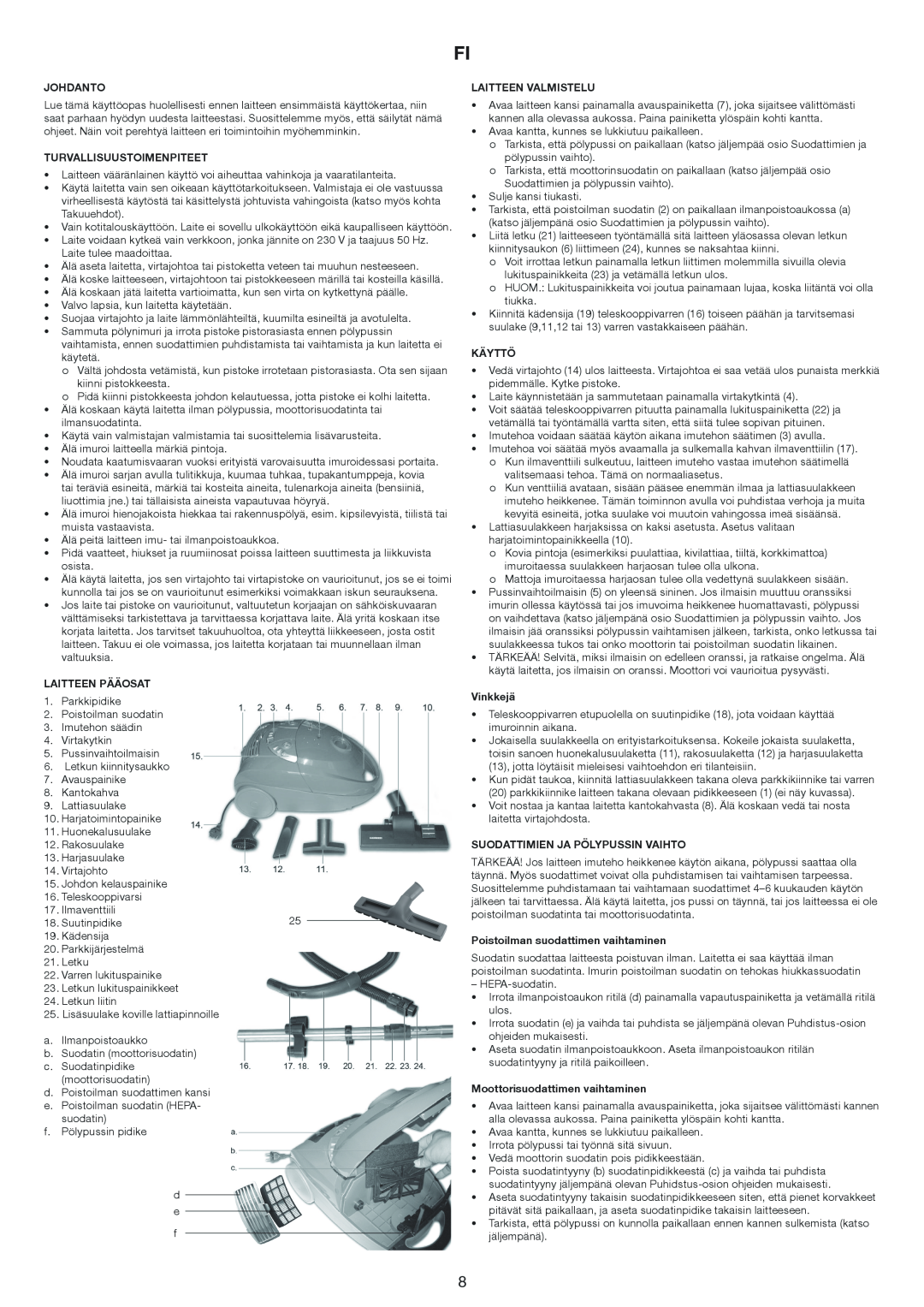 Melissa 640-144 manual Johdanto, Turvallisuustoimenpiteet, Laitteen Pääosat, Laitteen Valmistelu, Käyttö, Vinkkejä 