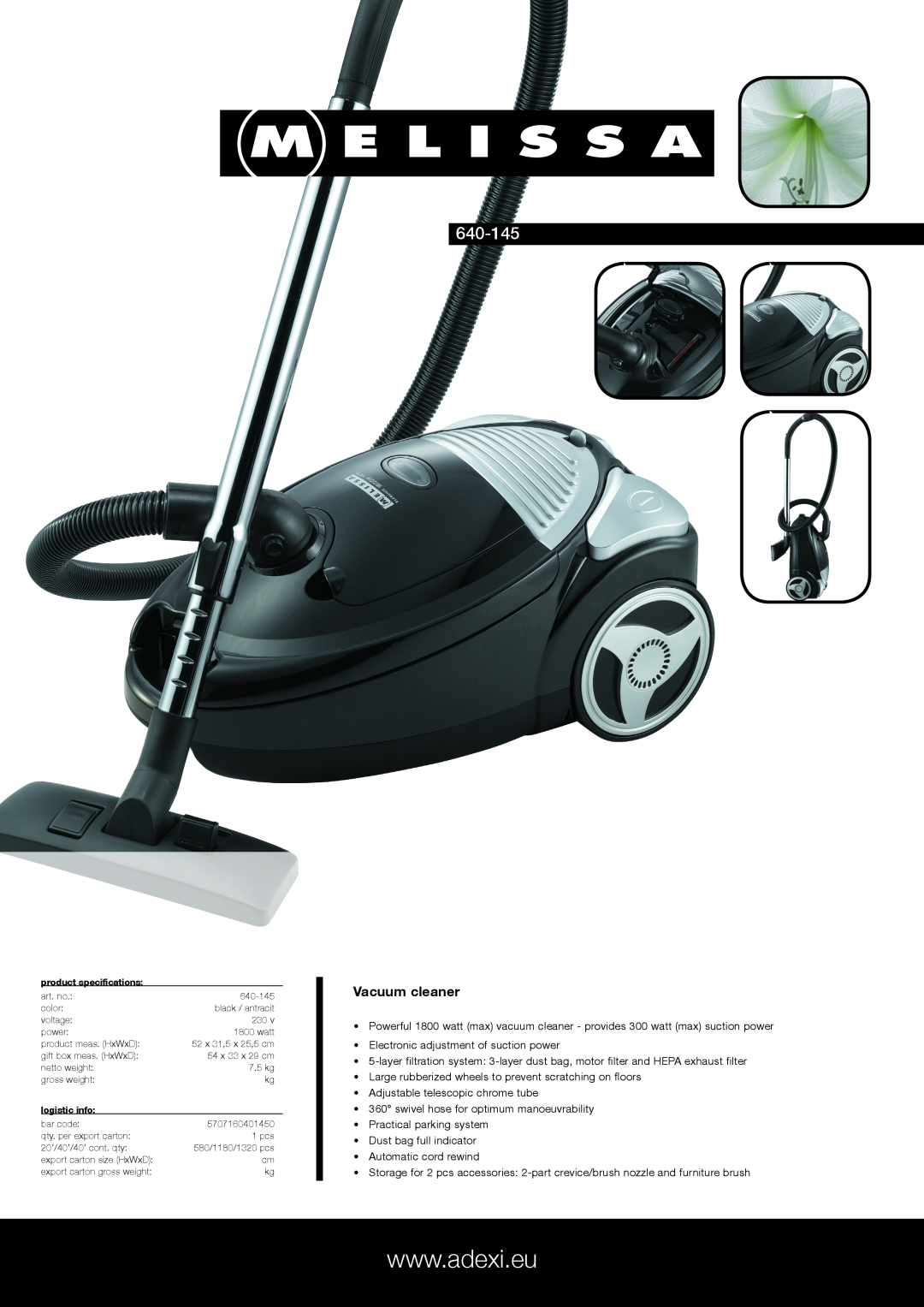 Melissa 640-145 specifications Vacuum cleaner 