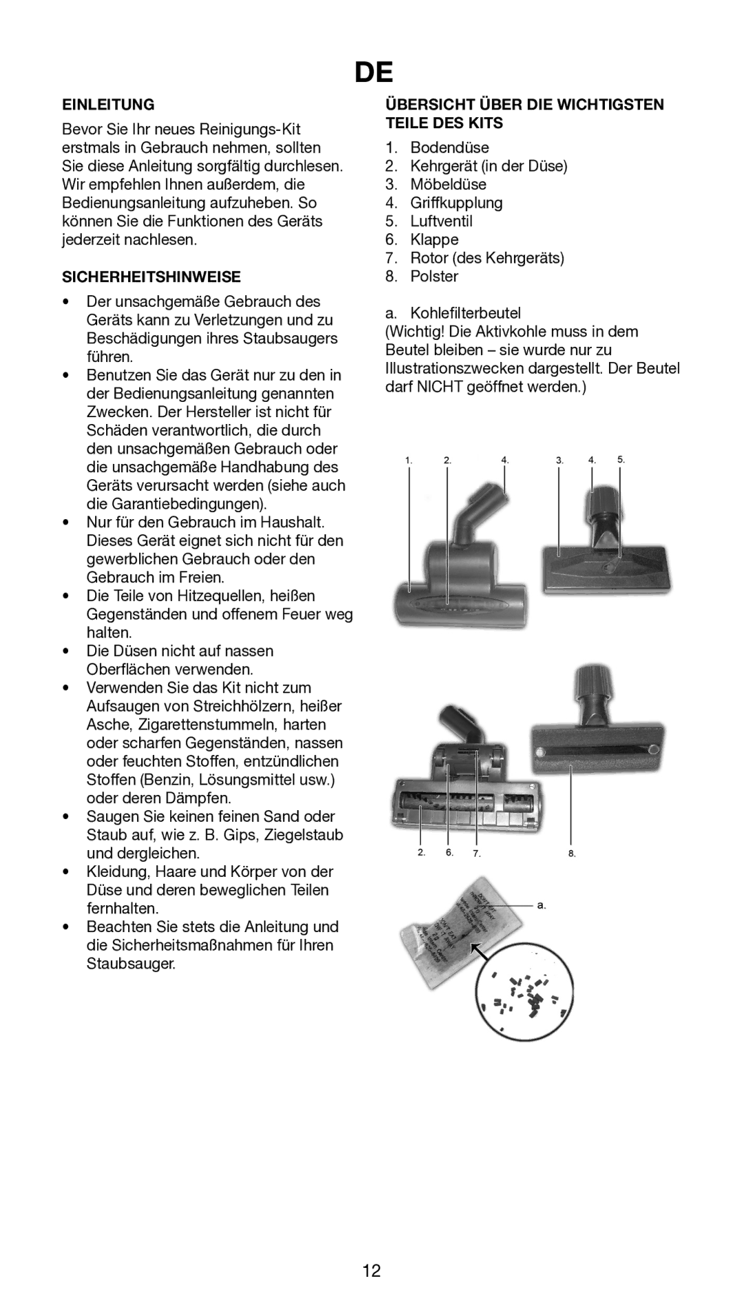 Melissa 640-150 manual Einleitung, Sicherheitshinweise, Übersicht Über DIE Wichtigsten Teile DES Kits 