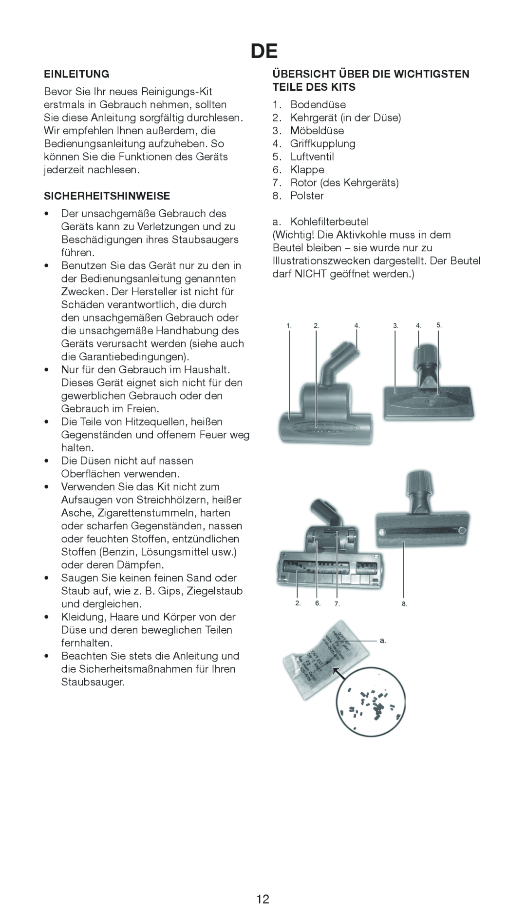 Melissa 640-150 manual Einleitung, Sicherheitshinweise, Übersicht Über Die Wichtigsten Teile Des Kits 
