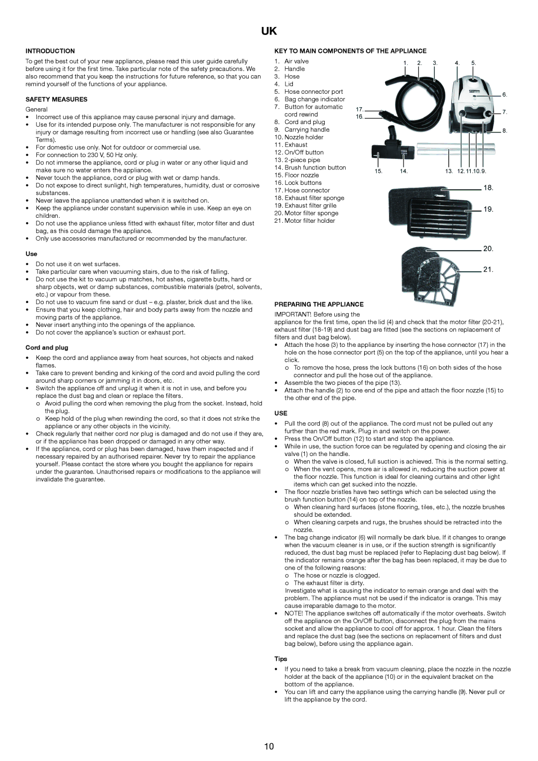 Melissa 640-171 manual Introduction, Safety Measures, KEY to Main Components of the Appliance, Preparing the Appliance, Use 