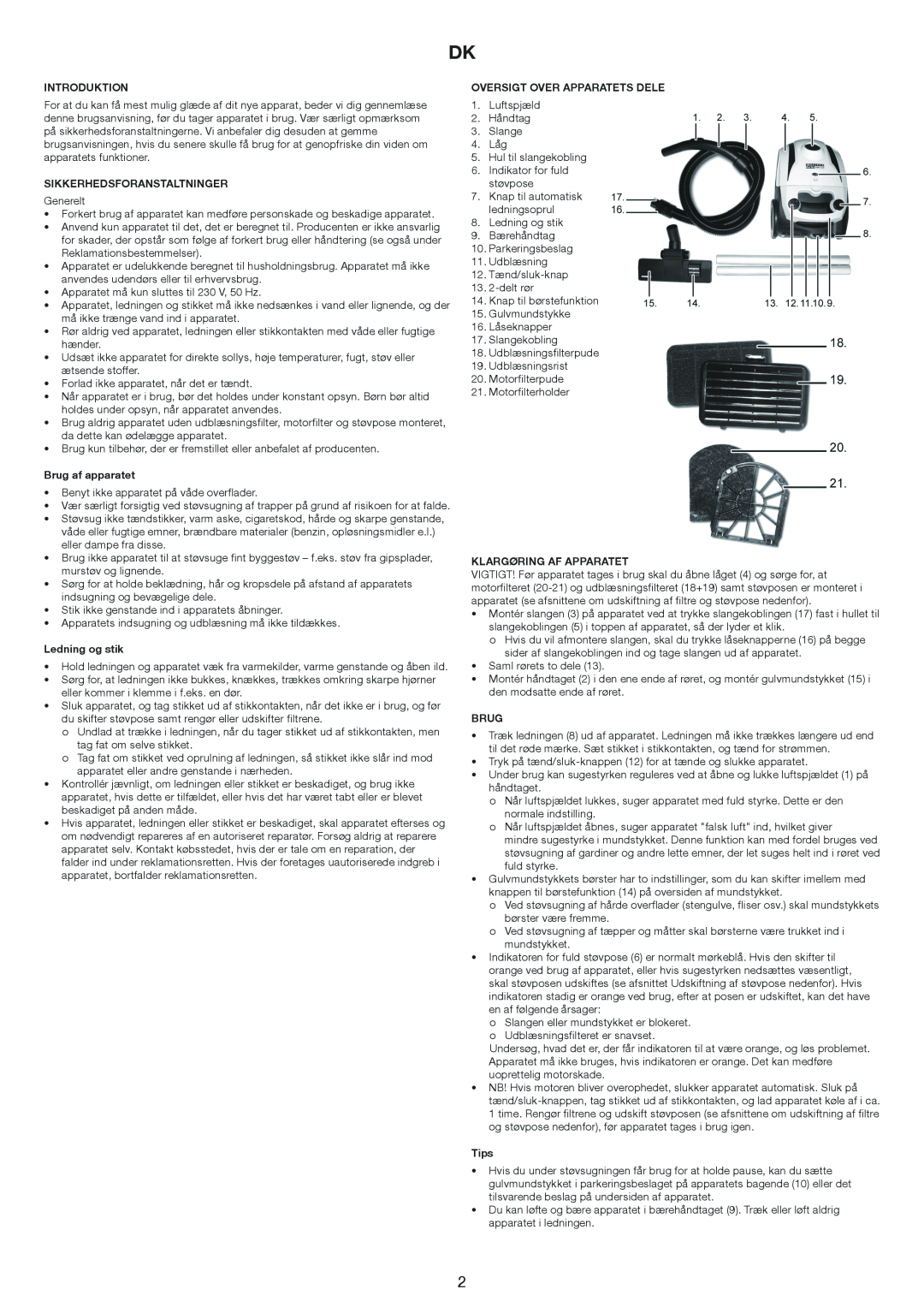 Melissa 640-171 Introduktion, Sikkerhedsforanstaltninger, Brug af apparatet, Ledning og stik, Klargøring Af Apparatet 