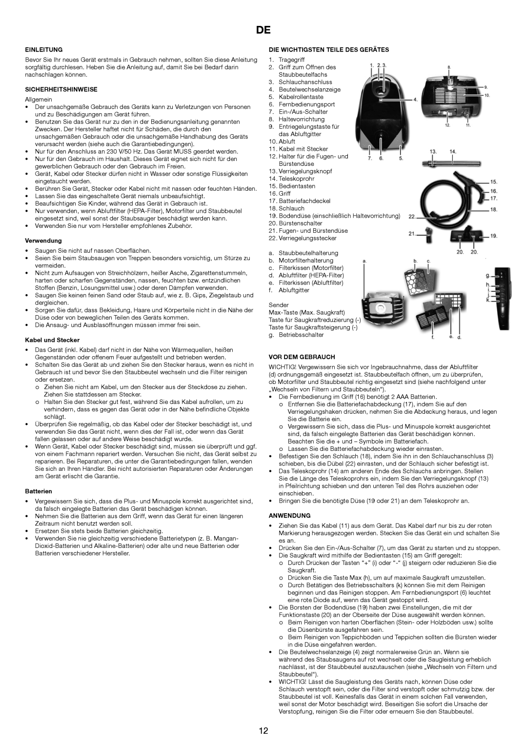 Melissa 640-174 manual Einleitung, Sicherheitshinweise, DIE Wichtigsten Teile DES Gerätes, VOR DEM Gebrauch, Anwendung 