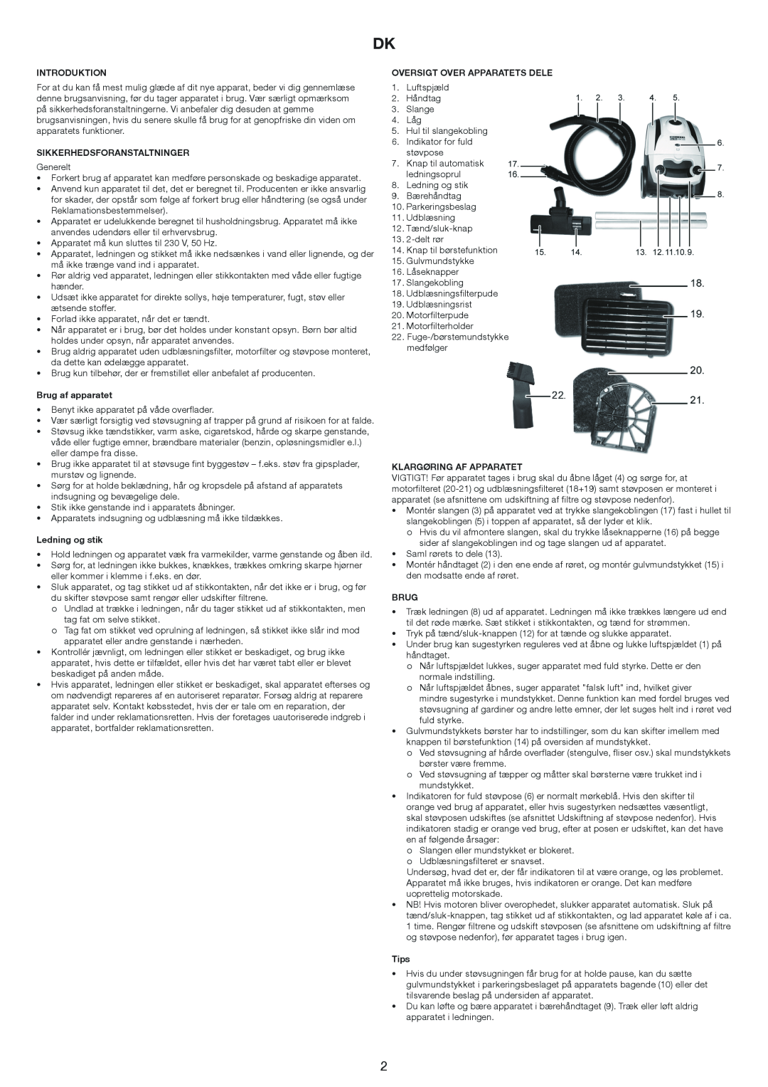 Melissa 640-206 Introduktion, Sikkerhedsforanstaltninger, Brug af apparatet, Ledning og stik, Klargøring Af Apparatet 