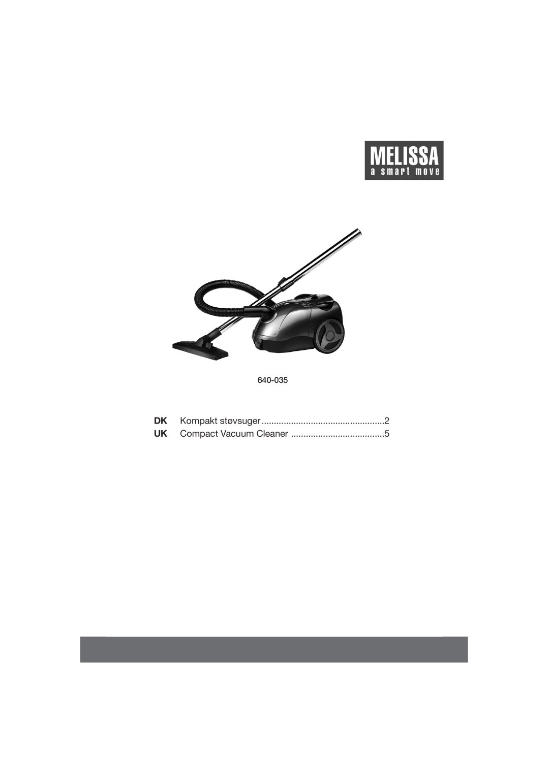 Melissa 640035 manual 640-035, Kompakt støvsuger, Compact Vacuum Cleaner 