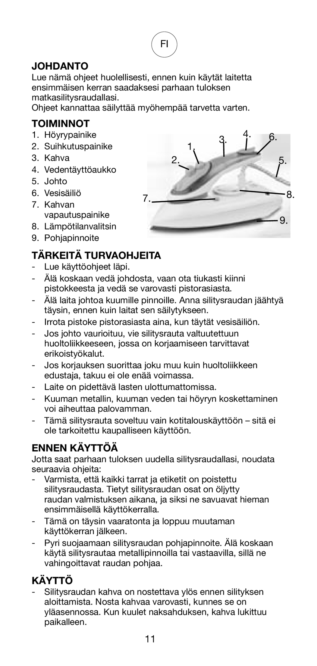 Melissa 641-013 manual Johdanto, Toiminnot, Tärkeitä Turvaohjeita, Ennen Käyttöä 