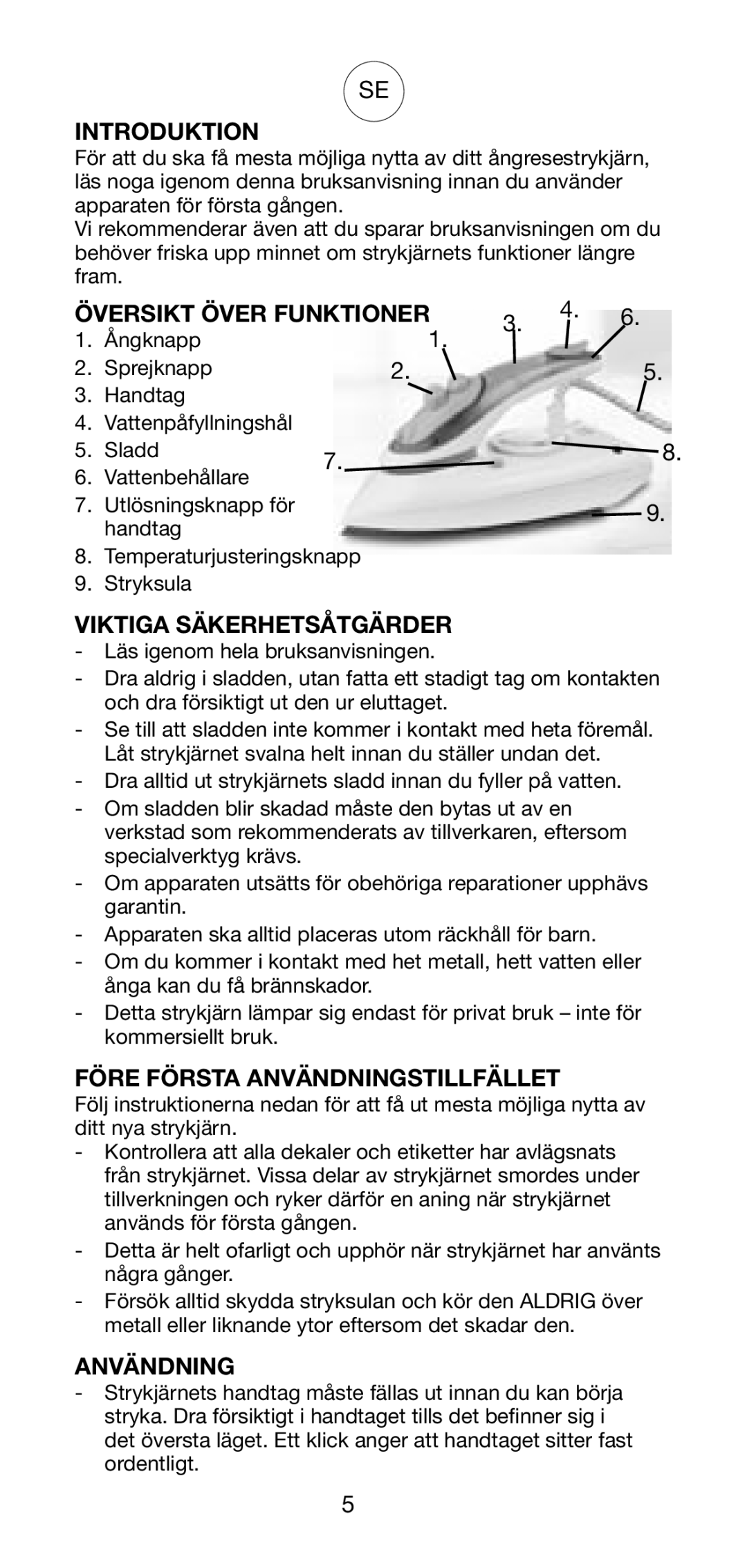 Melissa 641-013 manual Översikt Över Funktioner, Viktiga Säkerhetsåtgärder, Användning 