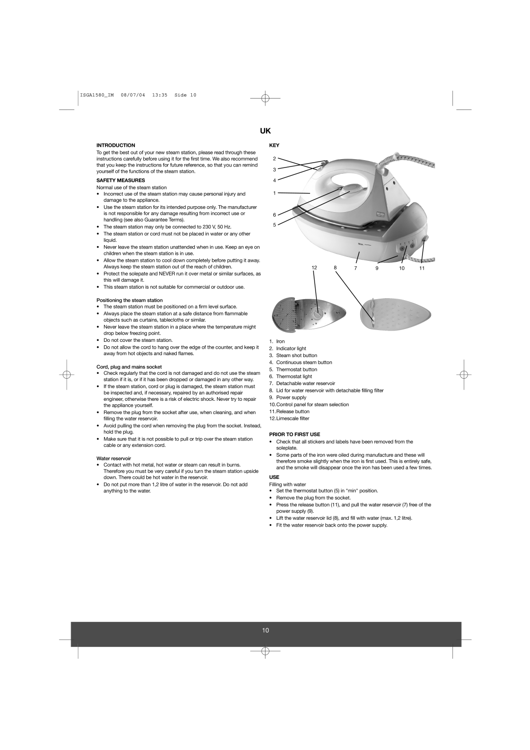 Melissa 641-046 manual Introduction, Safety Measures, Key, Prior to First USE, Use 