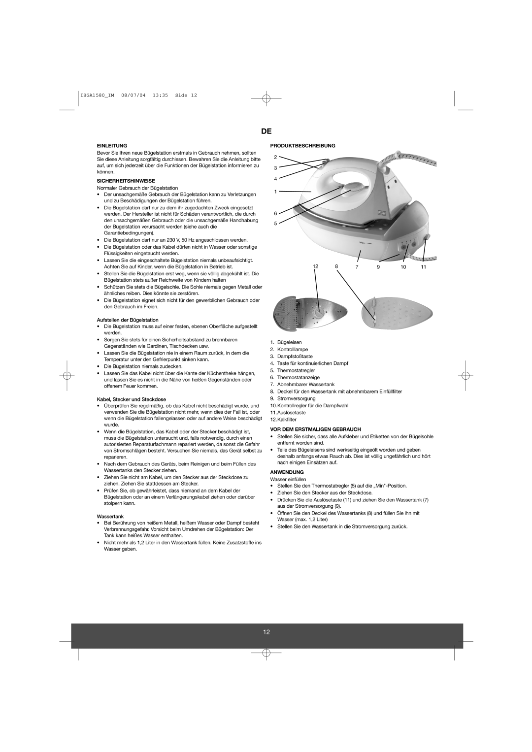 Melissa 641-046 manual Einleitung, Sicherheitshinweise, Produktbeschreibung, VOR DEM Erstmaligen Gebrauch, Anwendung 